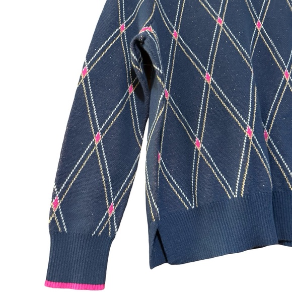 Navy Argyle Sweater with Pink Accents - Picture 7 of 7